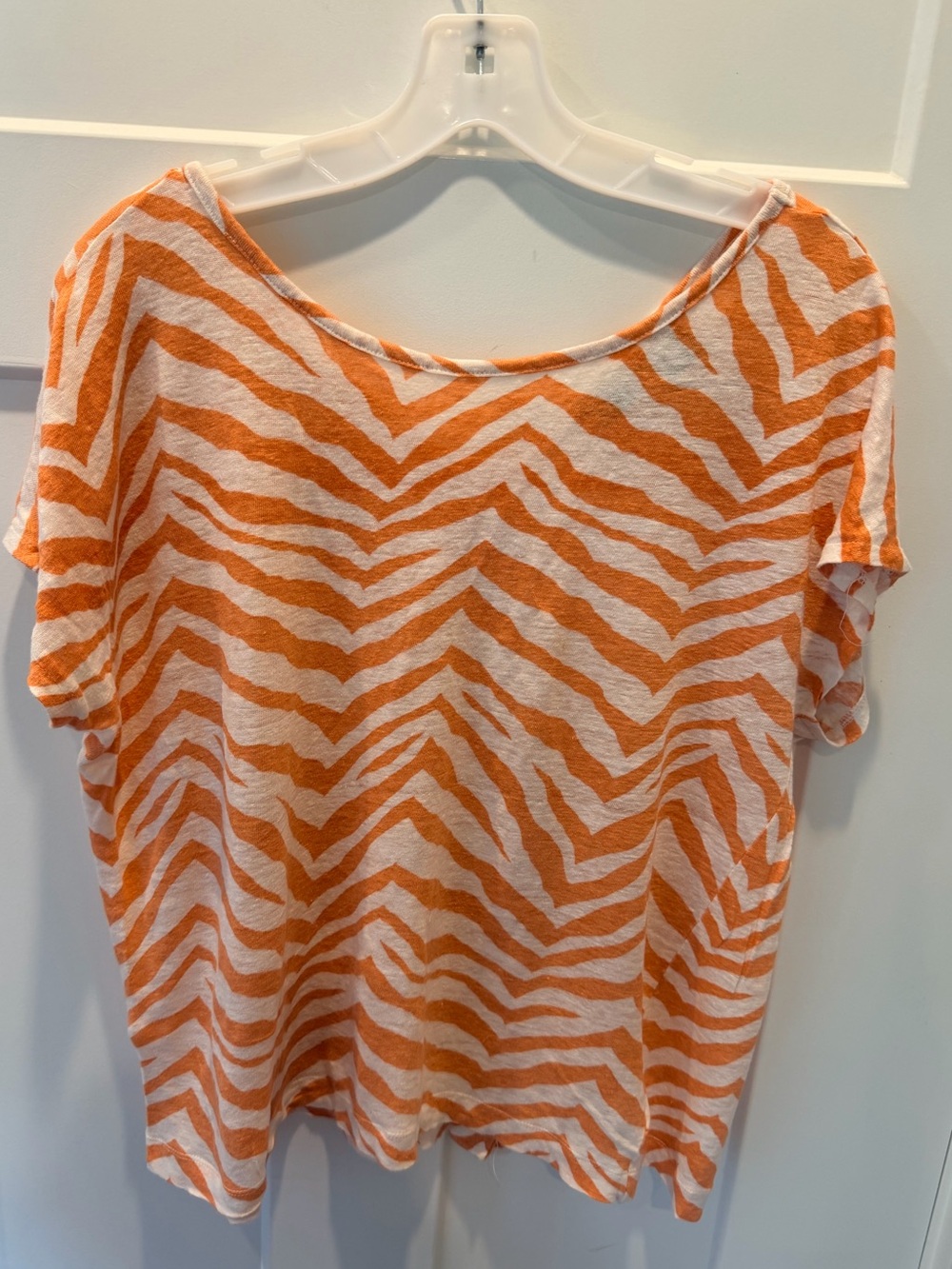 Tahari XL 100% Linen Orange Cream Zebra Animal Print Resort Top